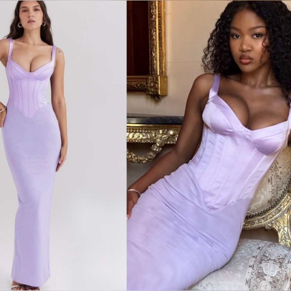 House of CB Breeze Orchid Satin Corset Maxi Dress